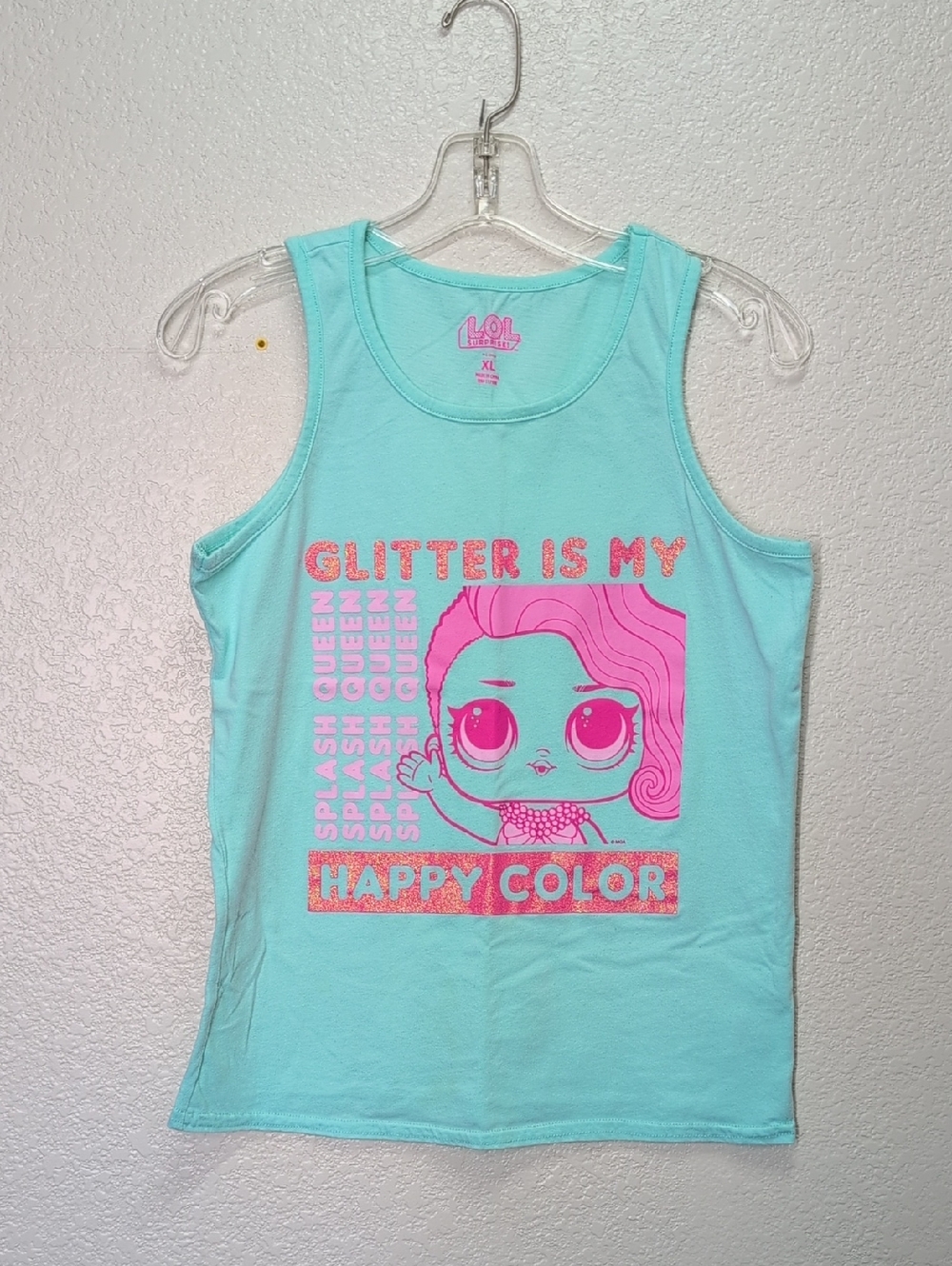 L.O.L. Surprise!/ Girl /Glitter Graphic Tank Top/Size: XL/COLOR - Aqua and Pink